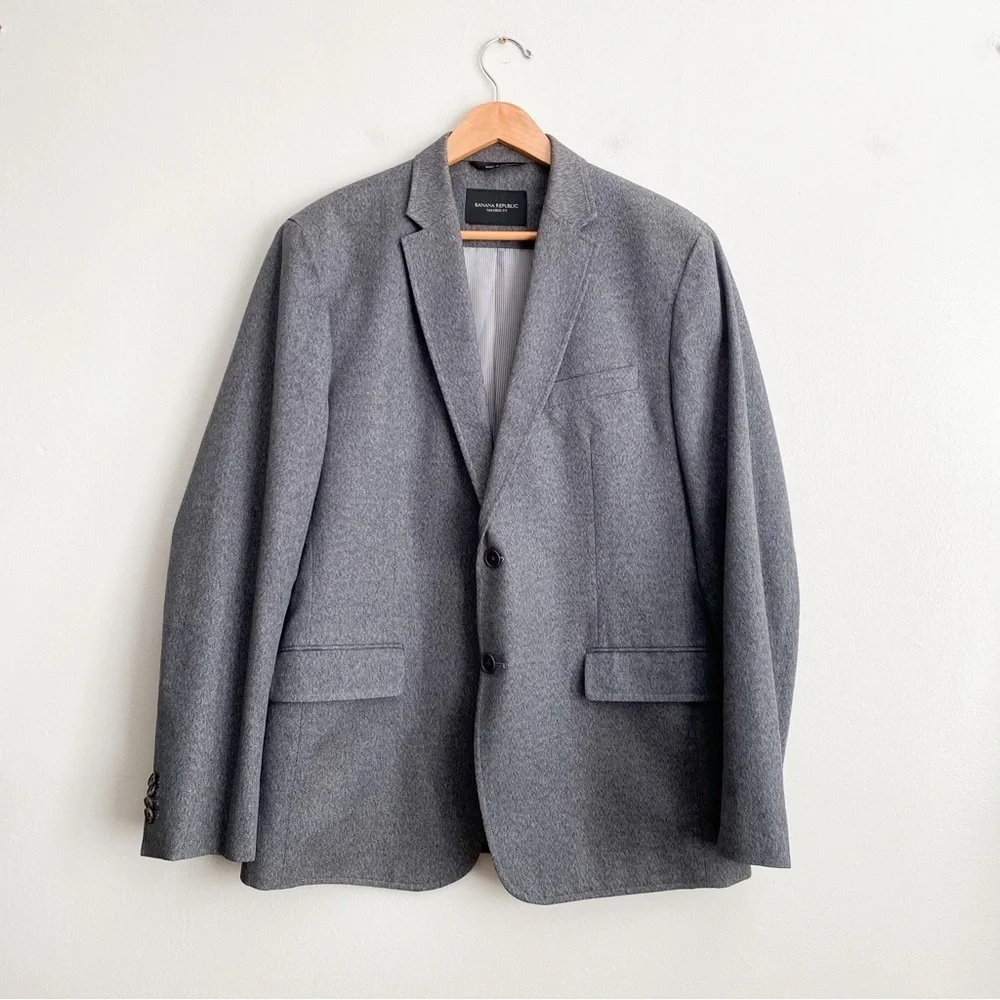 Banana Republic Men’s Sport Coat Blazer Suit Jacket Cotton Gray Tailored Fit 44R